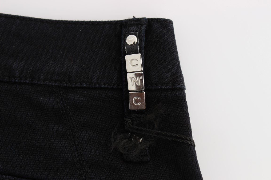 Schwarze Slim Fit Cropped-Jeans aus Baumwolle