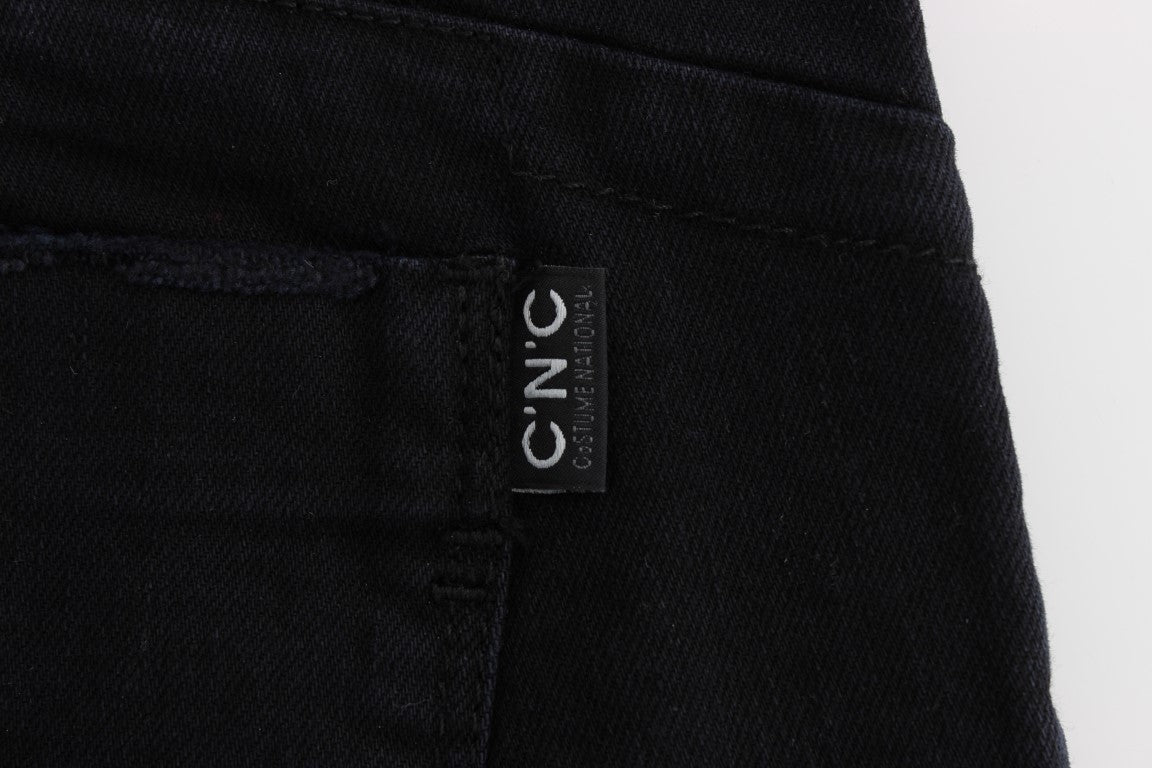 Schwarze Slim Fit Cropped-Jeans aus Baumwolle