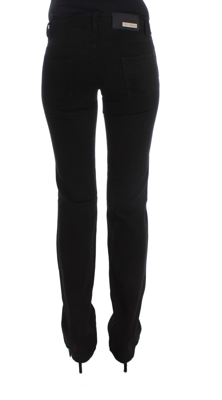 Schwarze Slim Fit Bootcut-Jeans aus Baumwolle