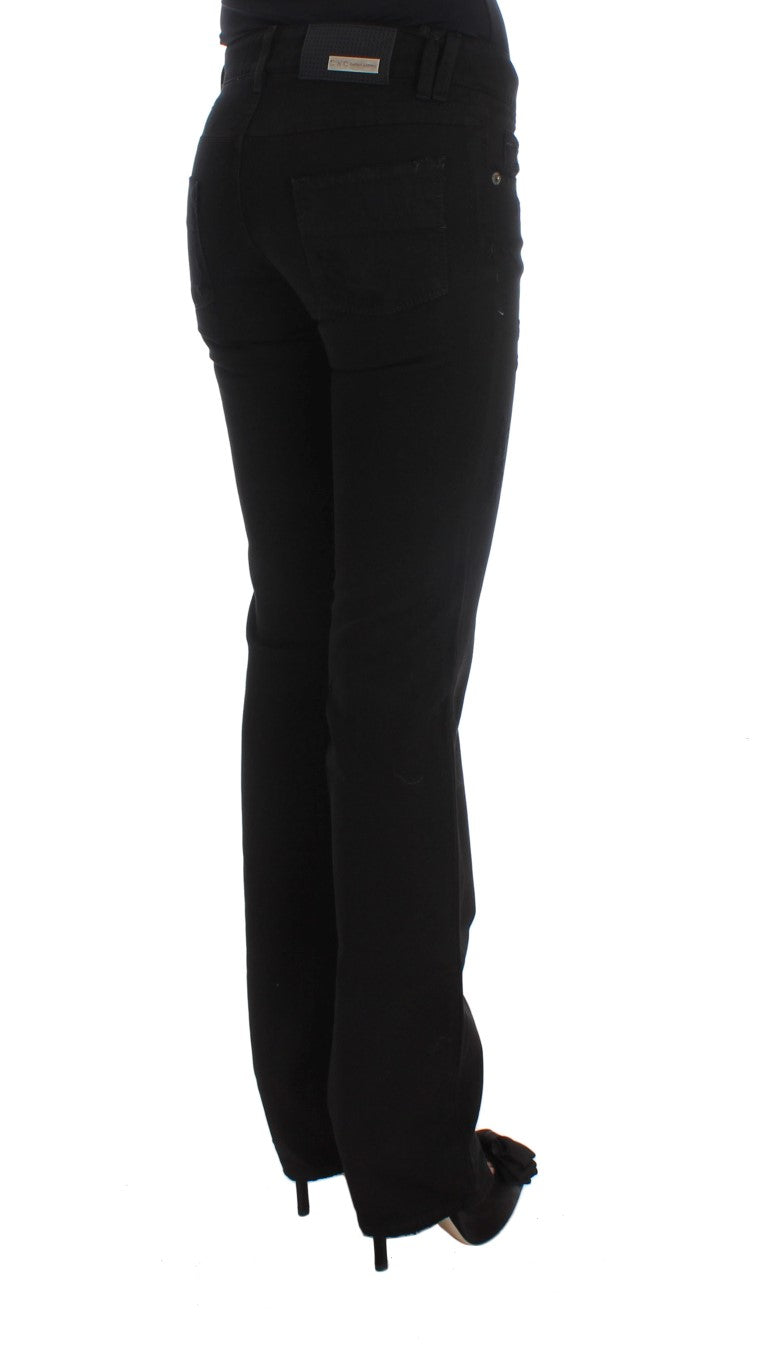 Schwarze Slim Fit Bootcut-Jeans aus Baumwolle