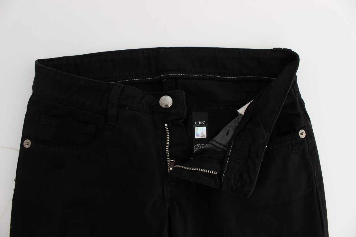 Schwarze Slim Fit Bootcut-Jeans aus Baumwolle