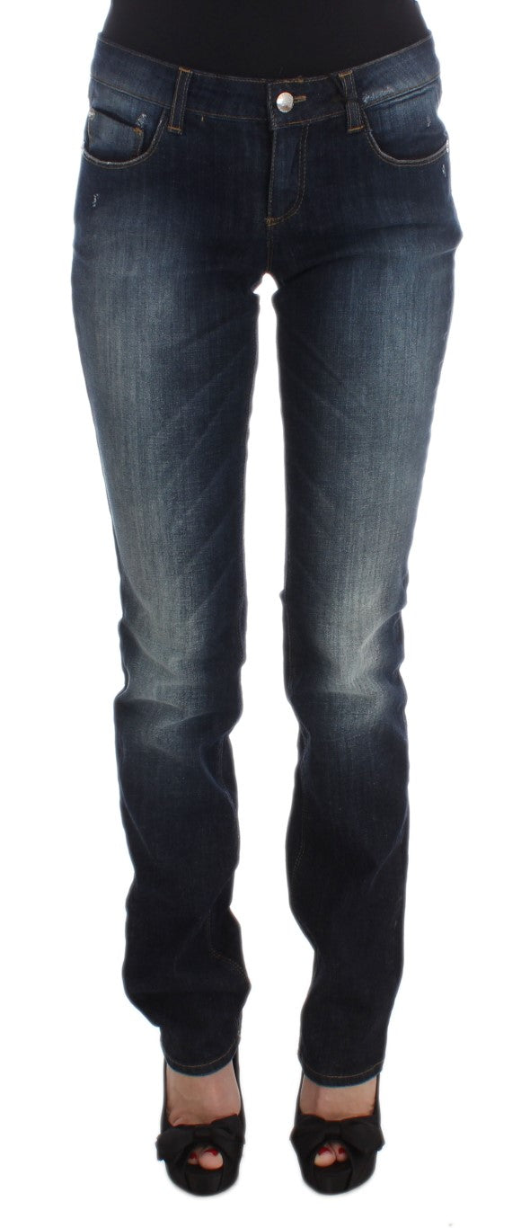Blaue Slim Fit Bootcut-Jeans aus Baumwolle