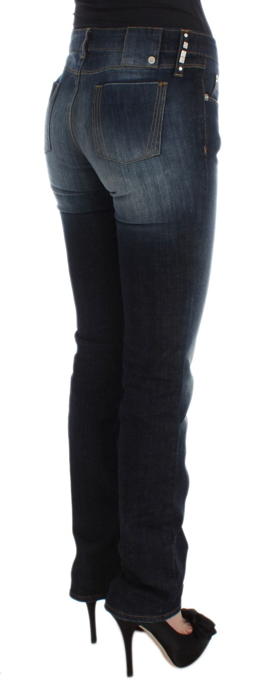 Blaue Slim Fit Bootcut-Jeans aus Baumwolle
