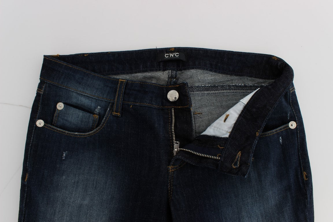 Blaue Slim Fit Bootcut-Jeans aus Baumwolle