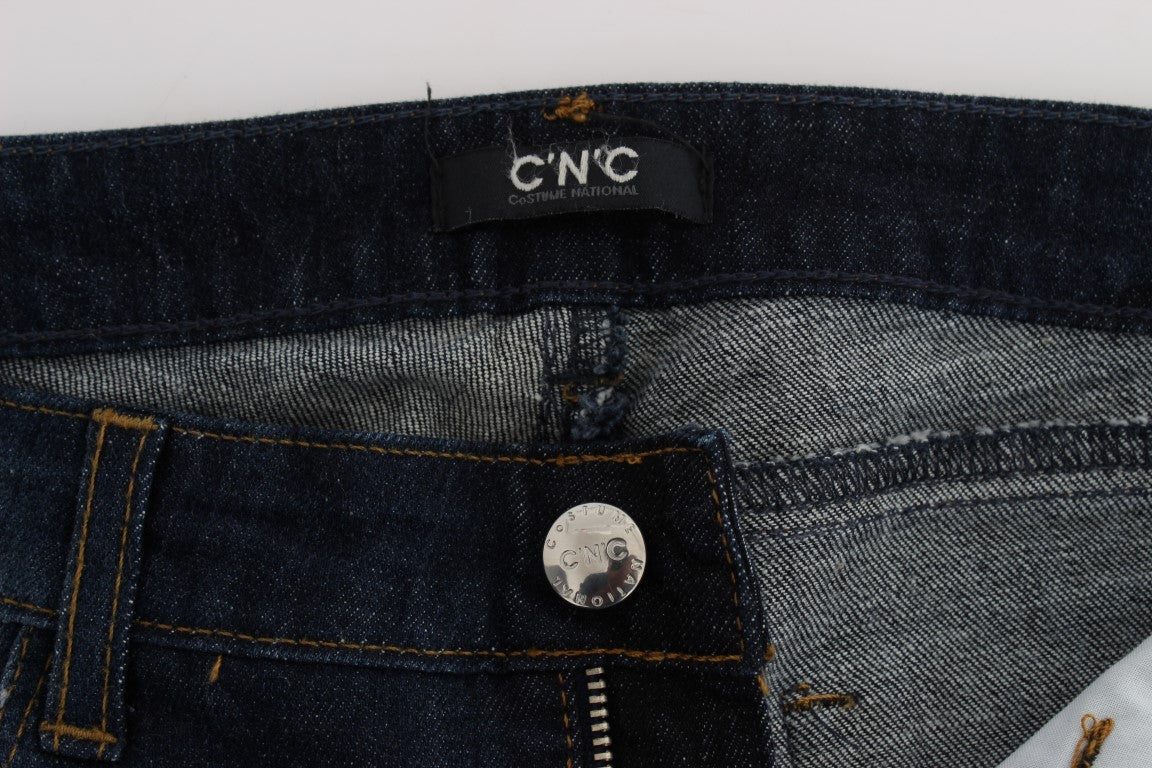 Blaue Slim Fit Bootcut-Jeans aus Baumwolle