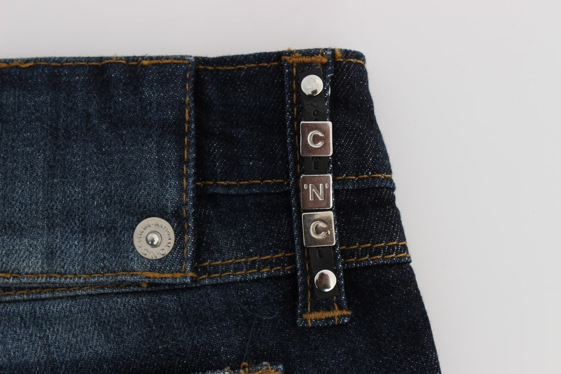 Blaue Slim Fit Bootcut-Jeans aus Baumwolle