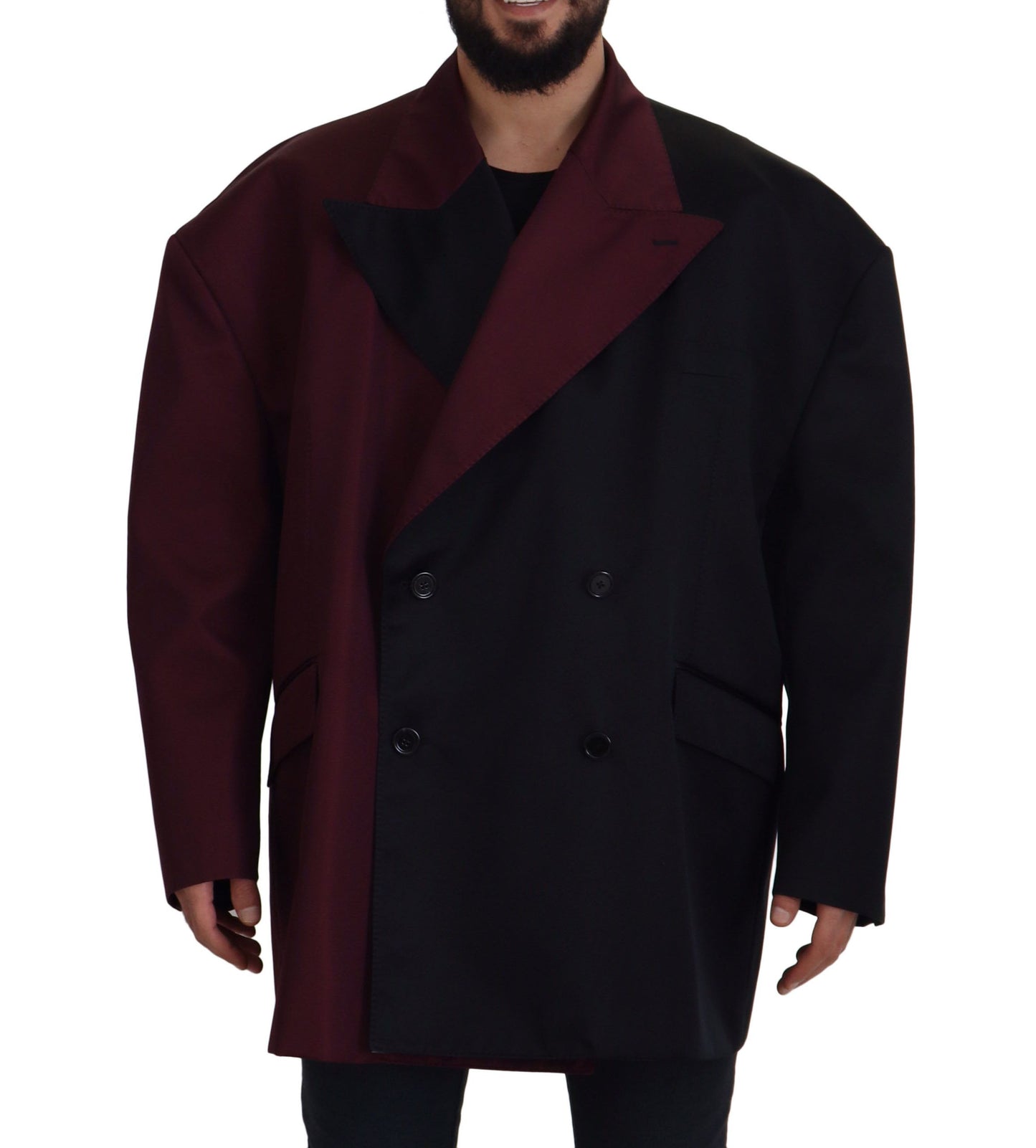 Bordeauxfarbene Zweireiherjacke aus Polyester