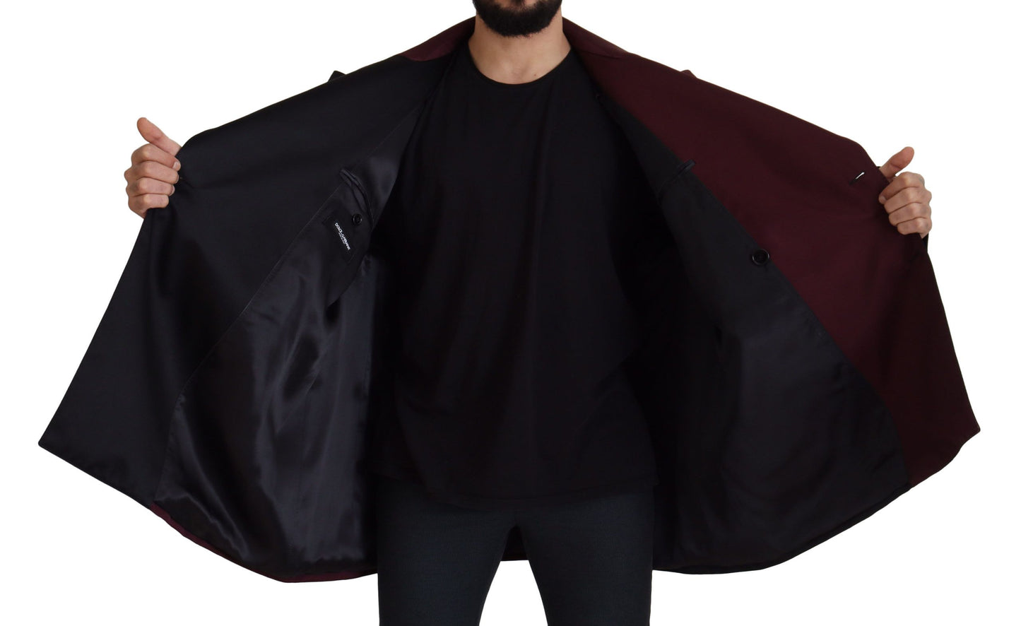 Bordeauxfarbene Zweireiherjacke aus Polyester