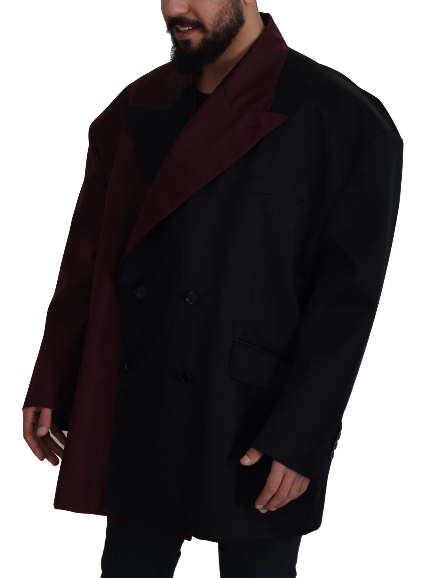 Bordeauxfarbene Zweireiherjacke aus Polyester