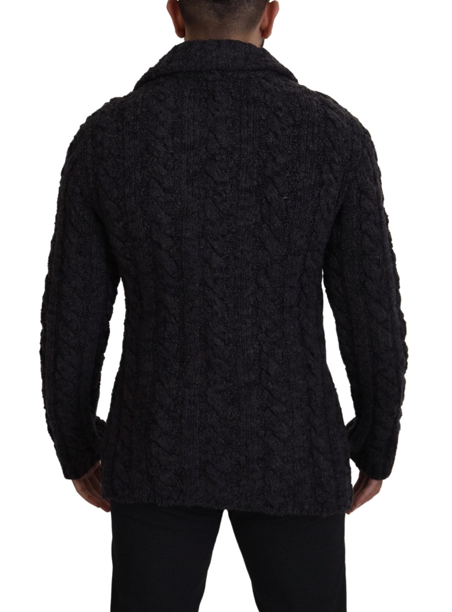 Schwarze zweireihige Wollstrickjacke