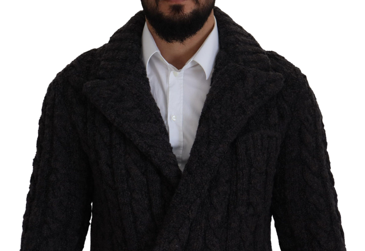 Schwarze zweireihige Wollstrickjacke