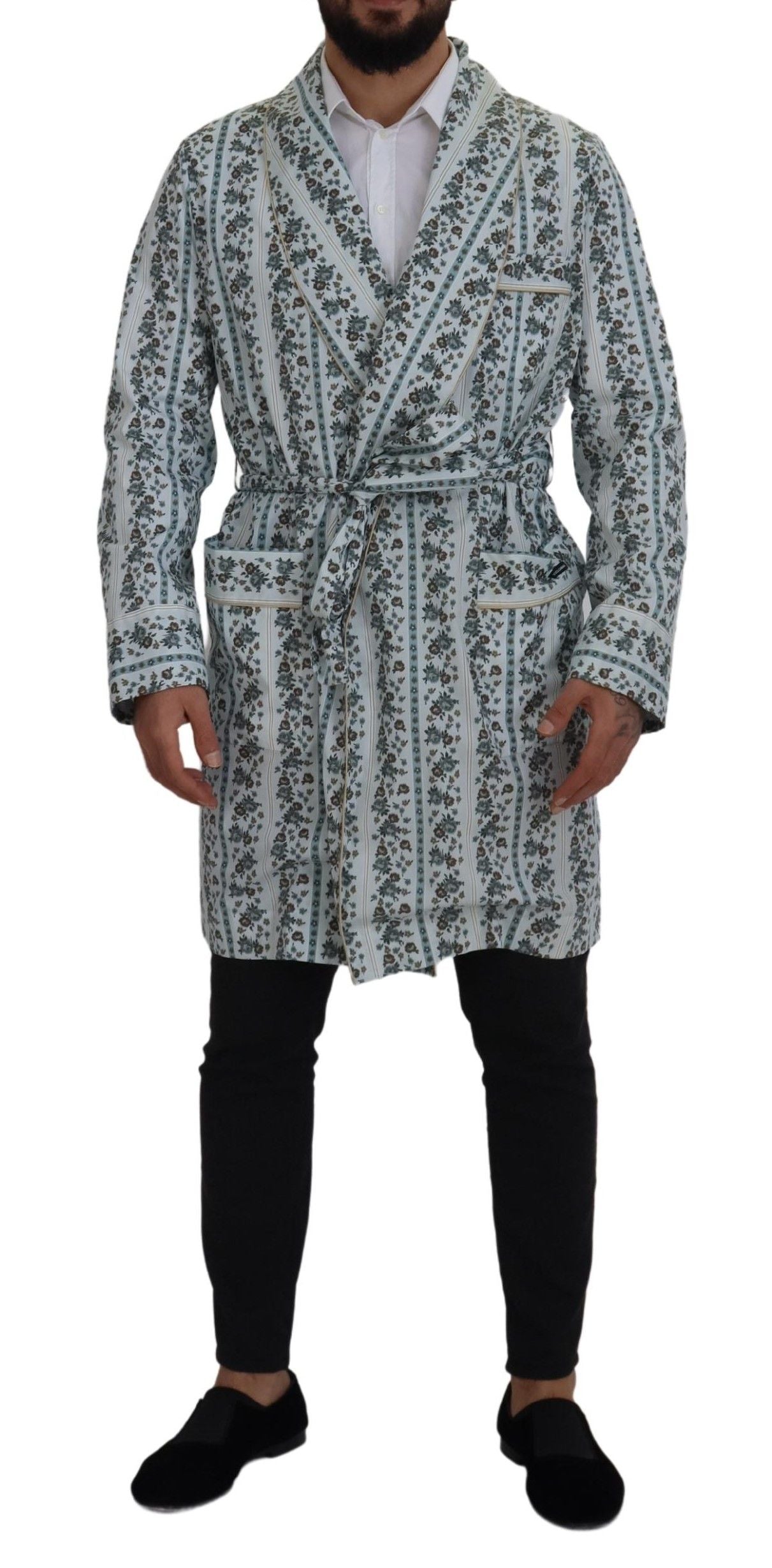 Blaue Baumwoll-Robenjacke mit Blumenmuster