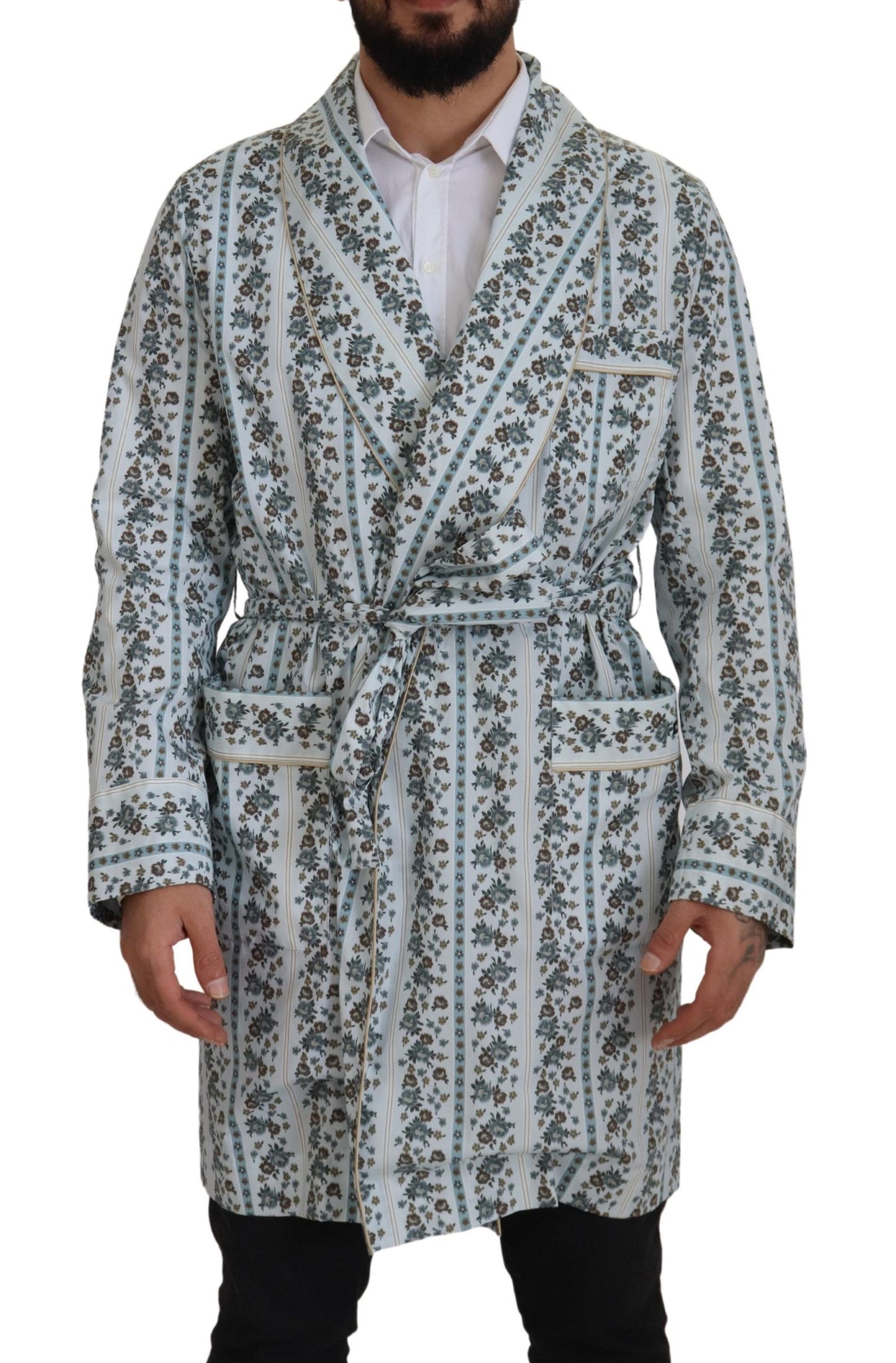 Blaue Baumwoll-Robenjacke mit Blumenmuster