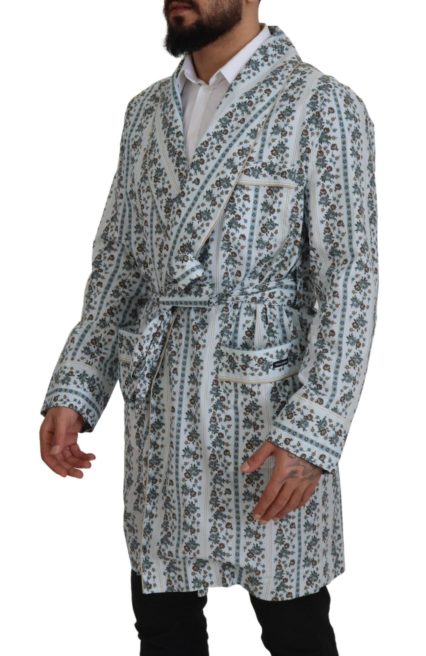 Blaue Baumwoll-Robenjacke mit Blumenmuster