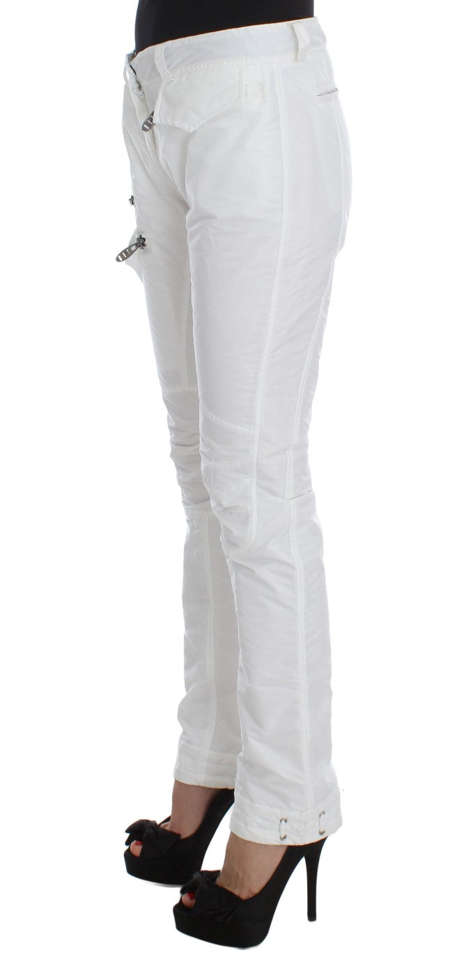 Weiße, gepolsterte Cargohose aus Nylon im Slim Fit