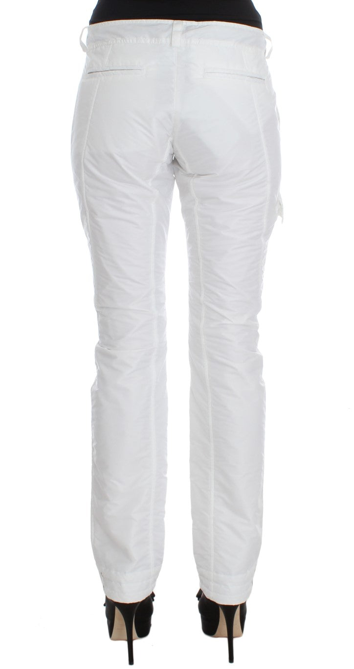 Weiße, gepolsterte Cargohose aus Nylon im Slim Fit