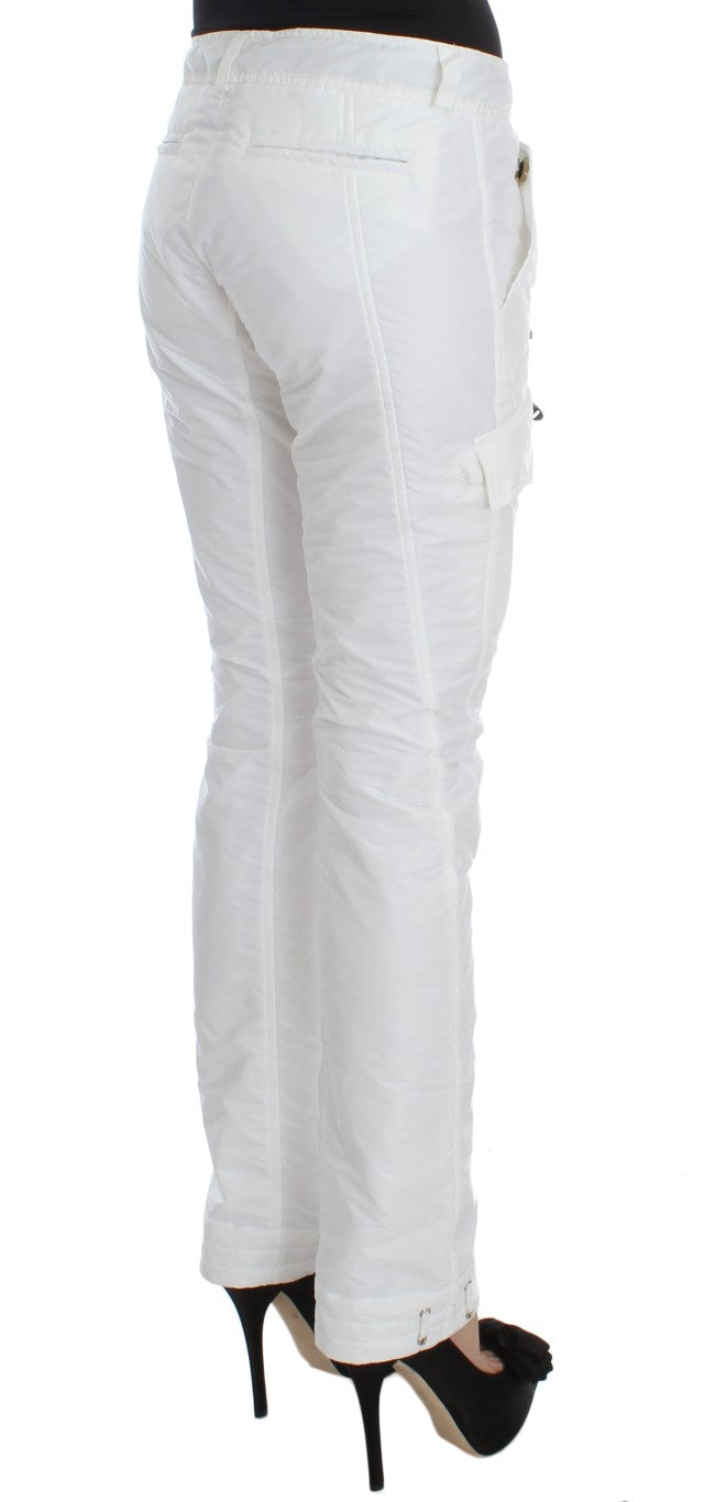 Weiße, gepolsterte Cargohose aus Nylon im Slim Fit