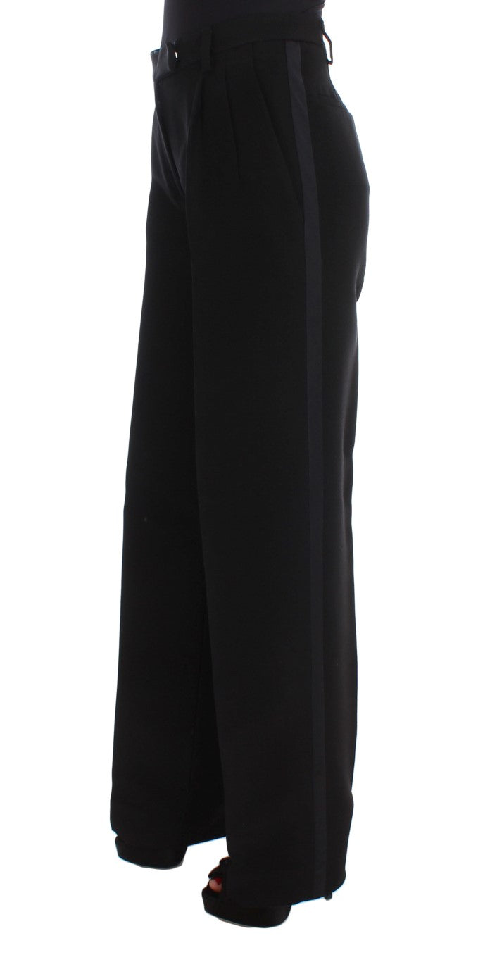 Schwarze, gestreifte Hose aus Baumwollmischung mit weitem Bein