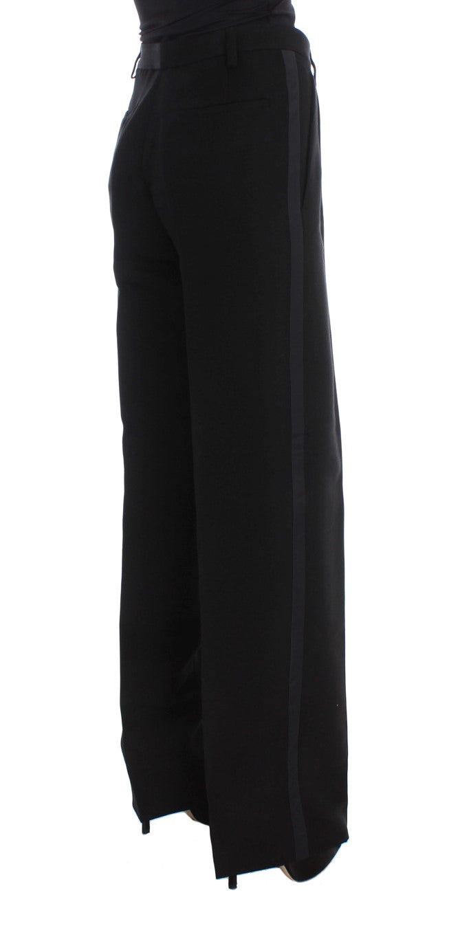 Schwarze, gestreifte Hose aus Baumwollmischung mit weitem Bein