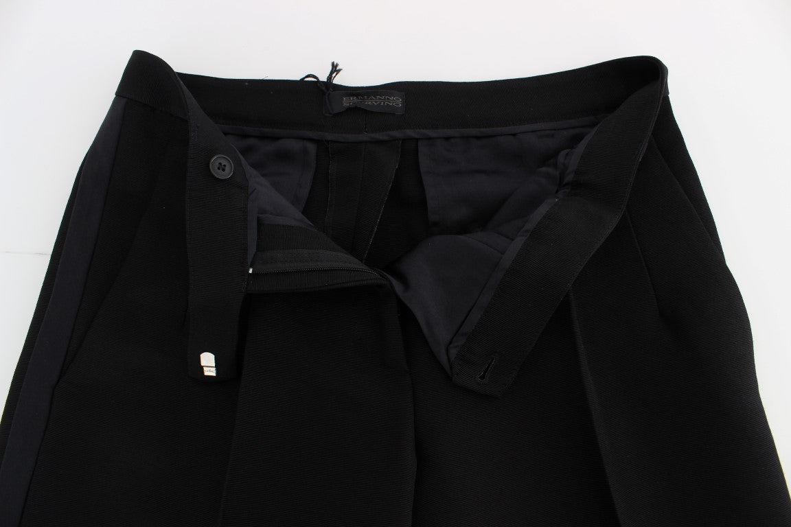 Schwarze, gestreifte Hose aus Baumwollmischung mit weitem Bein
