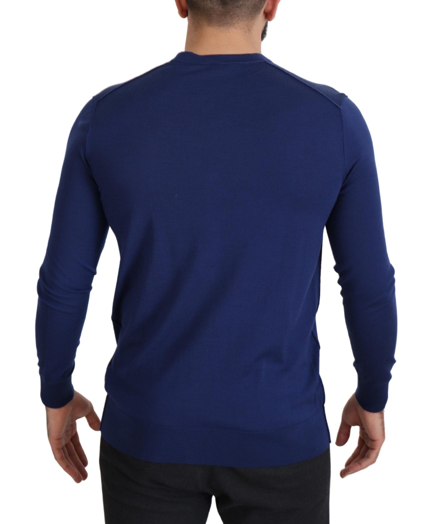 Blauer Cardigan aus Wolle mit V-Ausschnitt und Knopfleiste
