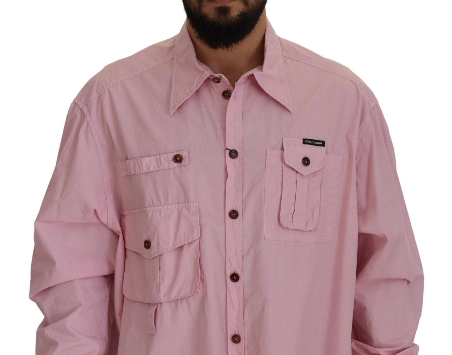 Rosafarbenes, lässiges Button-Down-Hemd mit langen Ärmeln