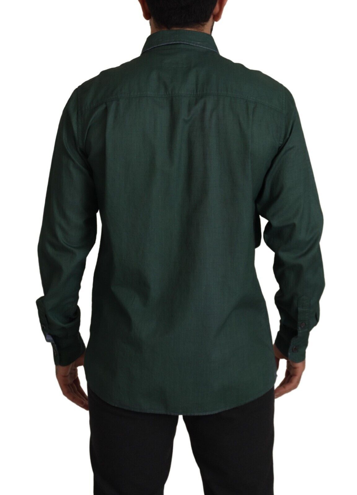 Dunkelgrünes Button-Down-Hemd mit langen Ärmeln