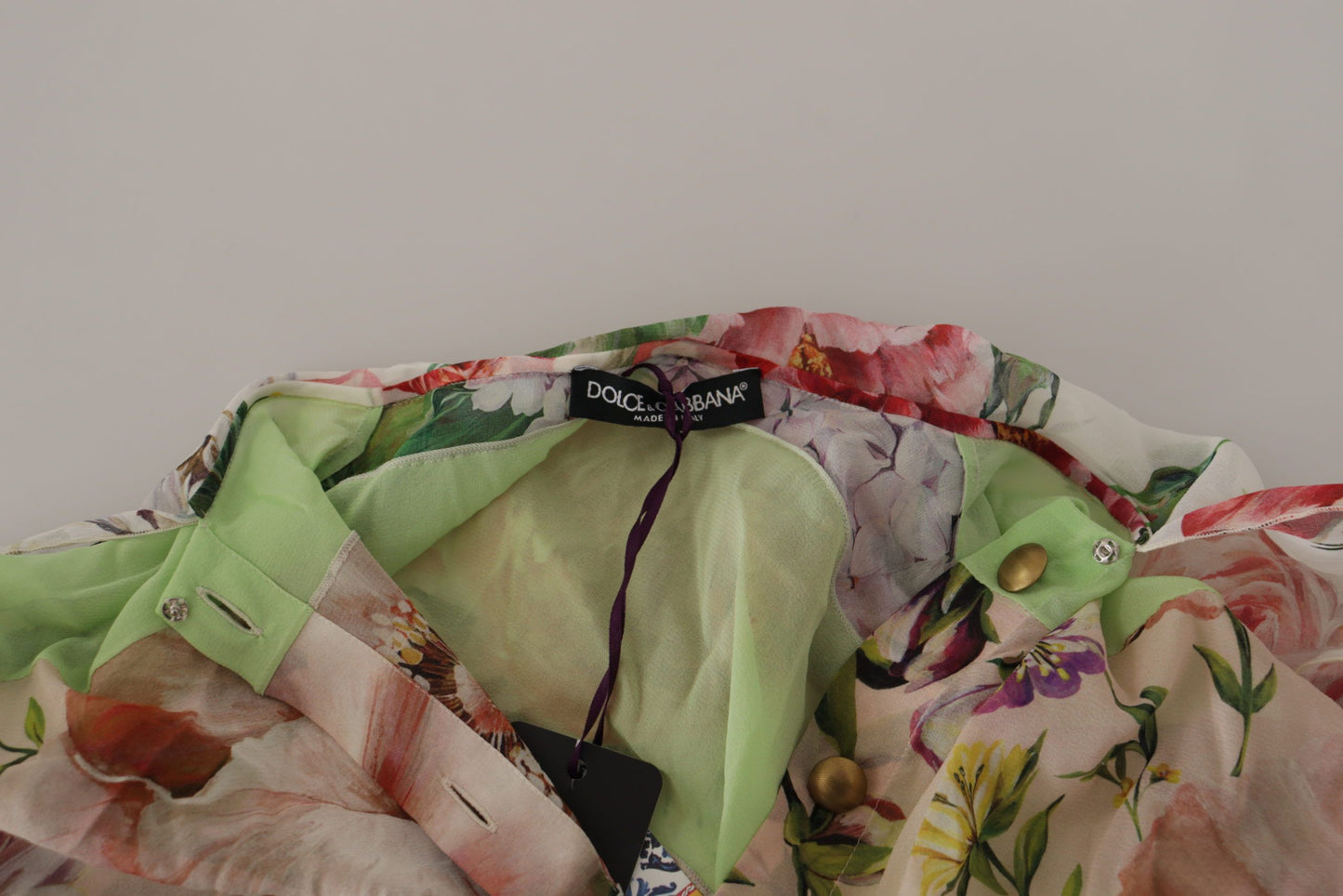 Multicolor Floral Patchwork Design Ascot Collar Top Blouse