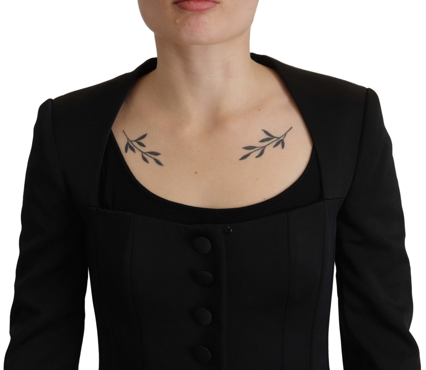 Schwarze Slim Fit-Jacke mit langen Ärmeln und Druckknöpfen