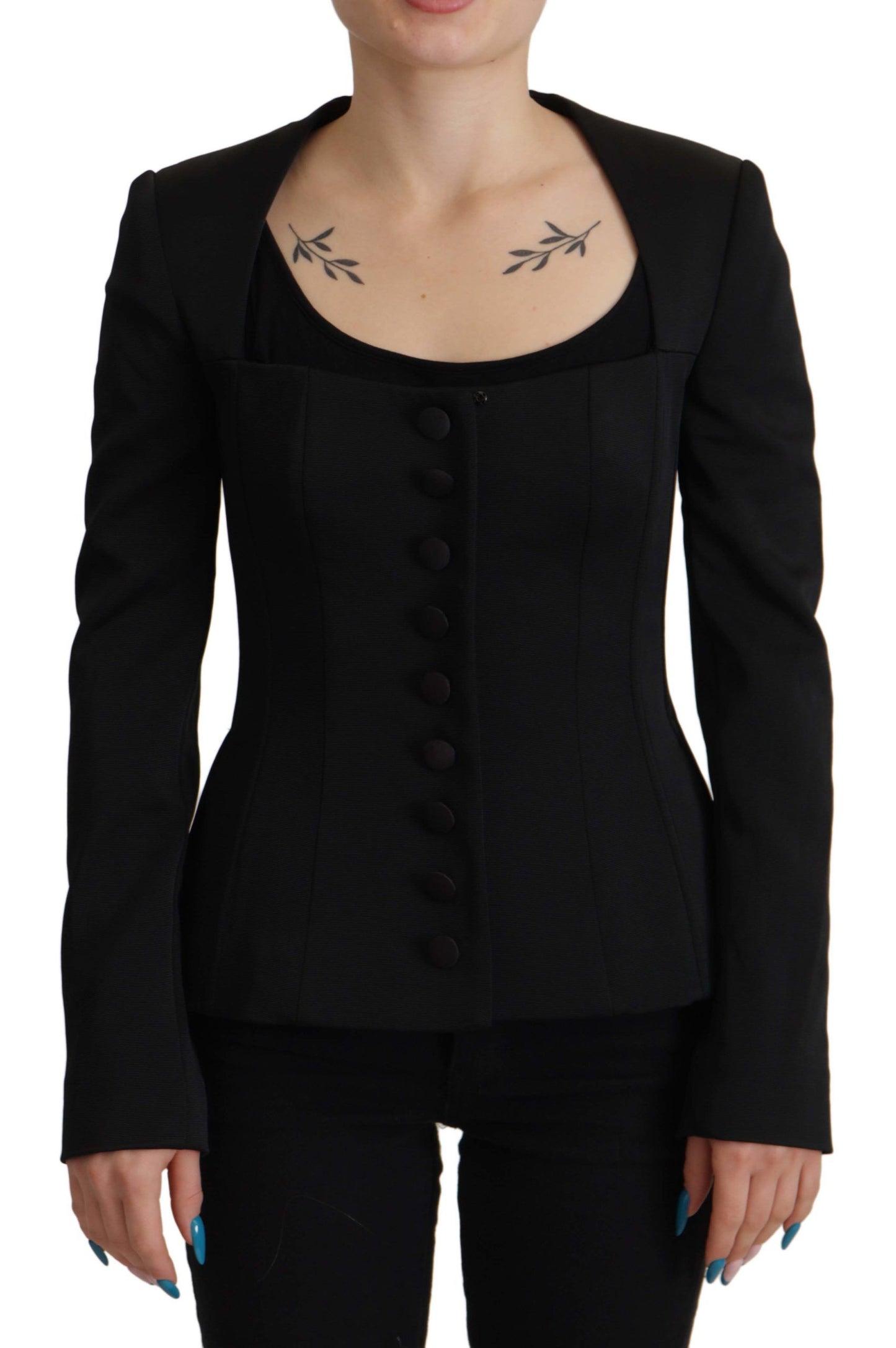 Schwarze Slim Fit-Jacke mit langen Ärmeln und Druckknöpfen