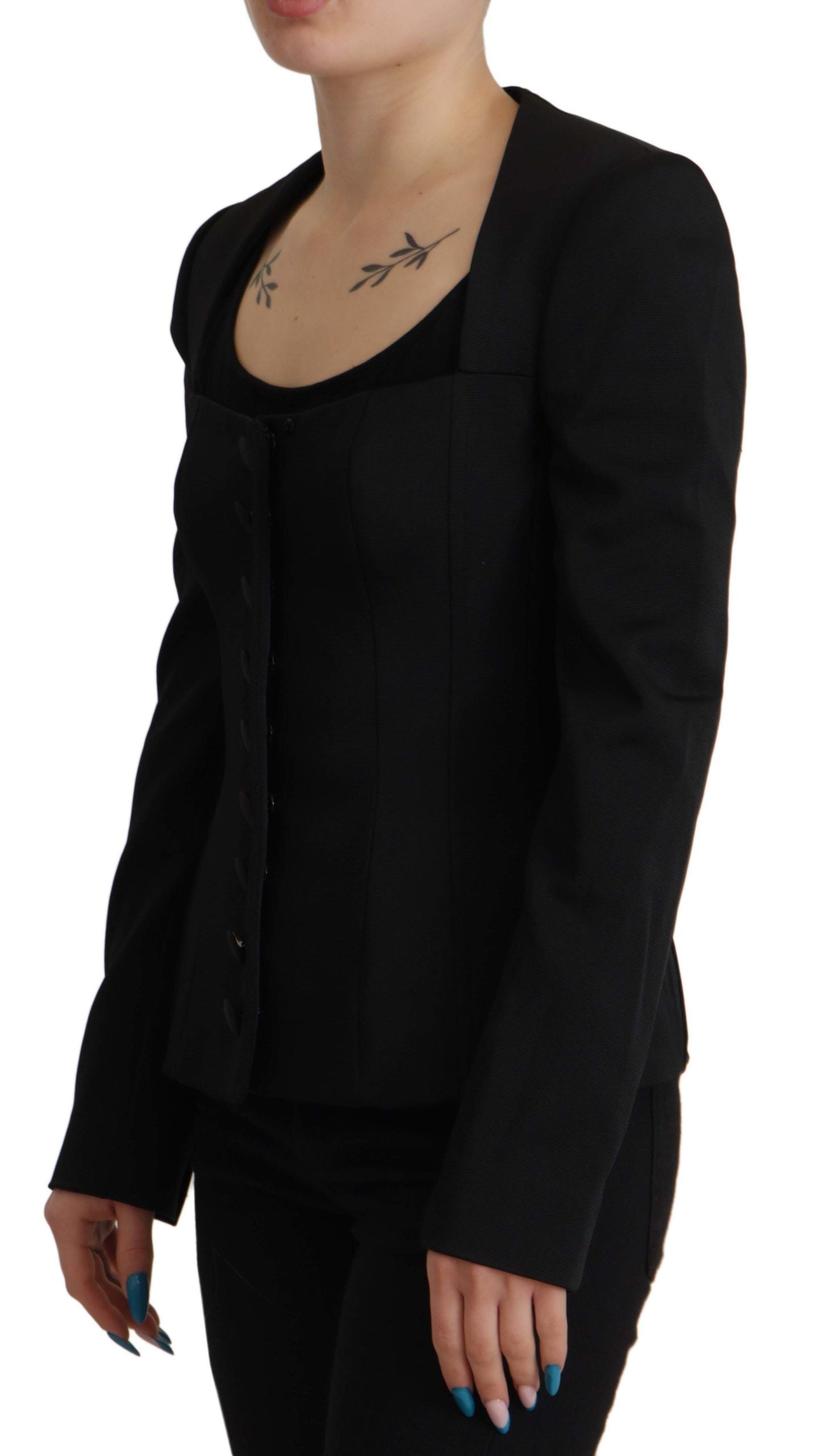 Schwarze Slim Fit-Jacke mit langen Ärmeln und Druckknöpfen