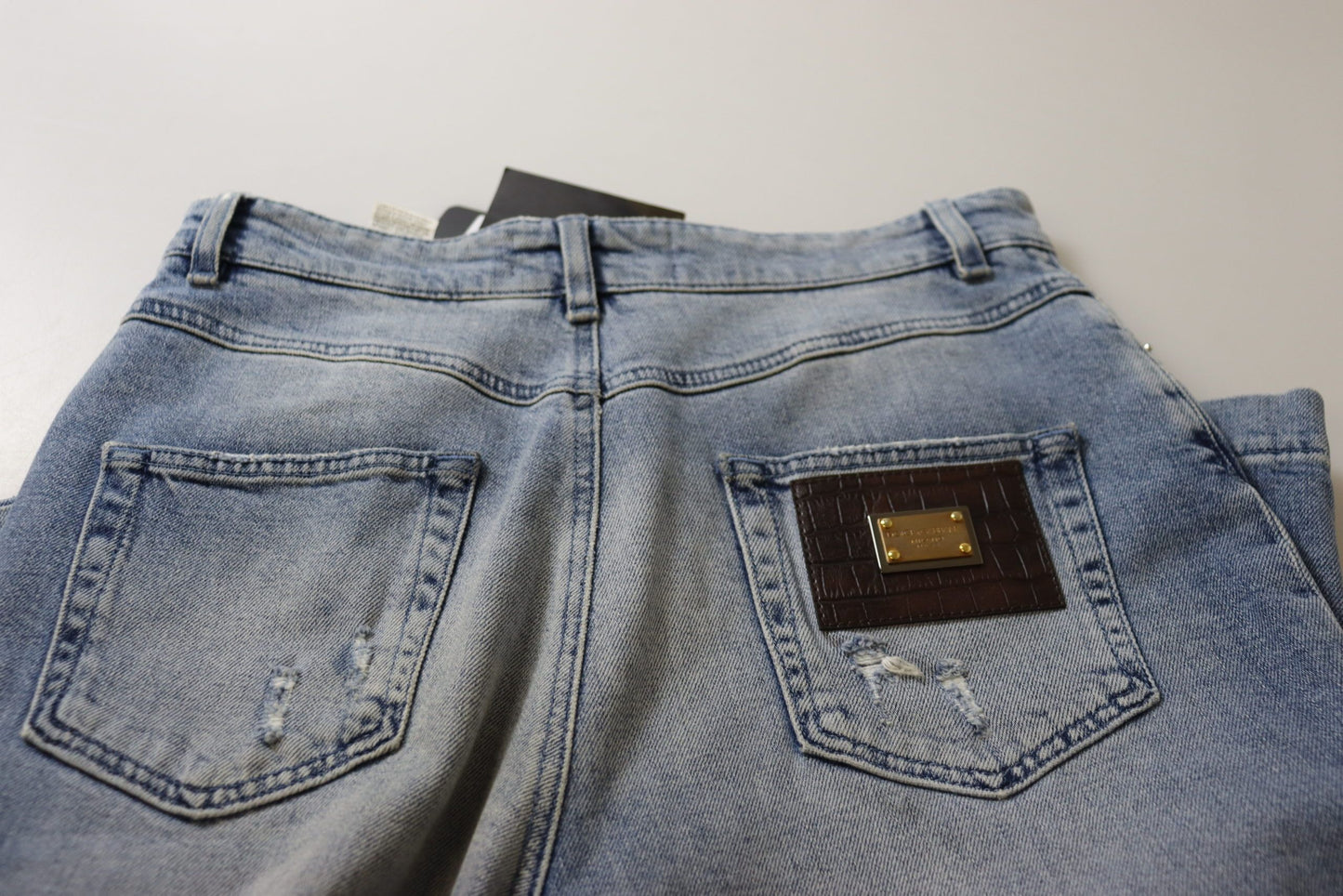 Blue Washed High Waist Cropped Denim Jeans