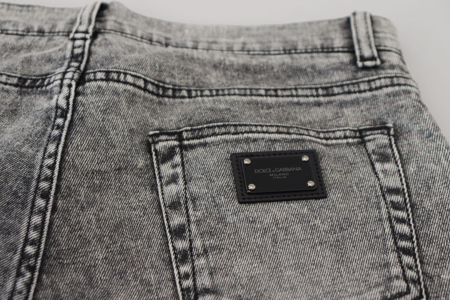 Graue Slim Fit Jeans aus gewaschenem Stretch-Baumwolldenim