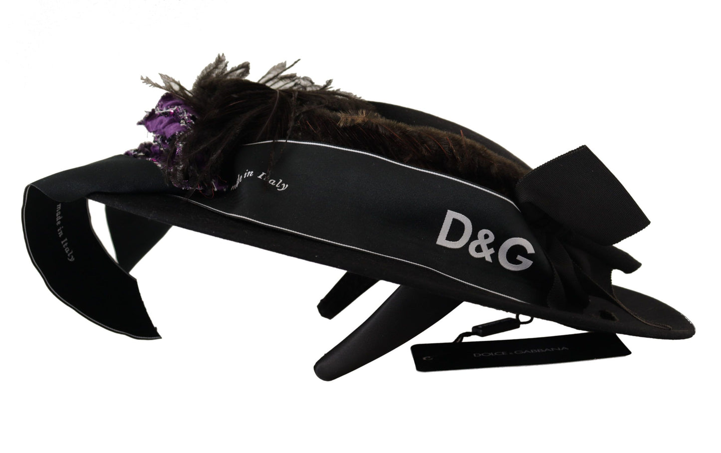 Black Lapil Crystal Heart Feather Brooch Fedora Hat