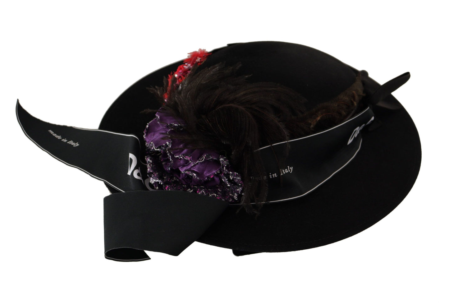 Black Lapil Crystal Heart Feather Brooch Fedora Hat