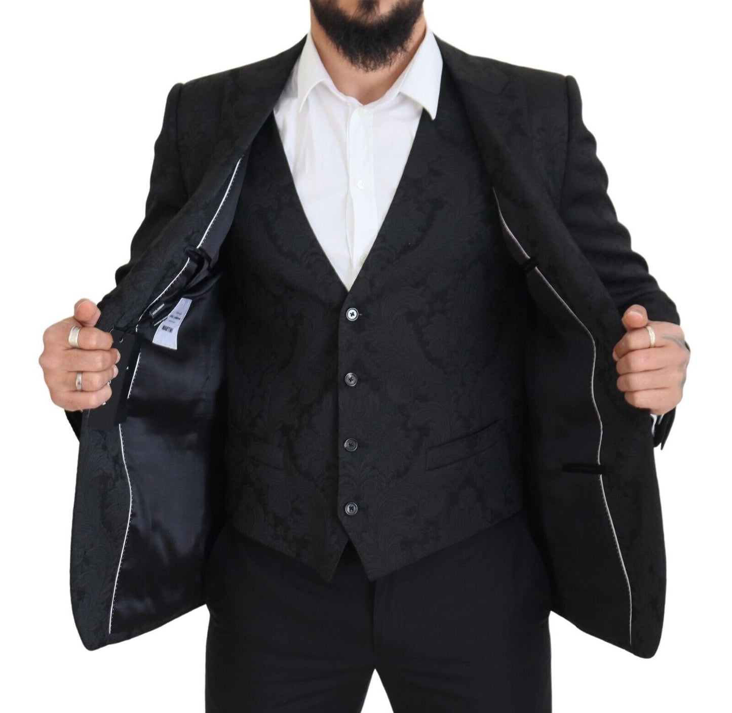 Black Floral Brocade 2 Piece MARTINI Suit