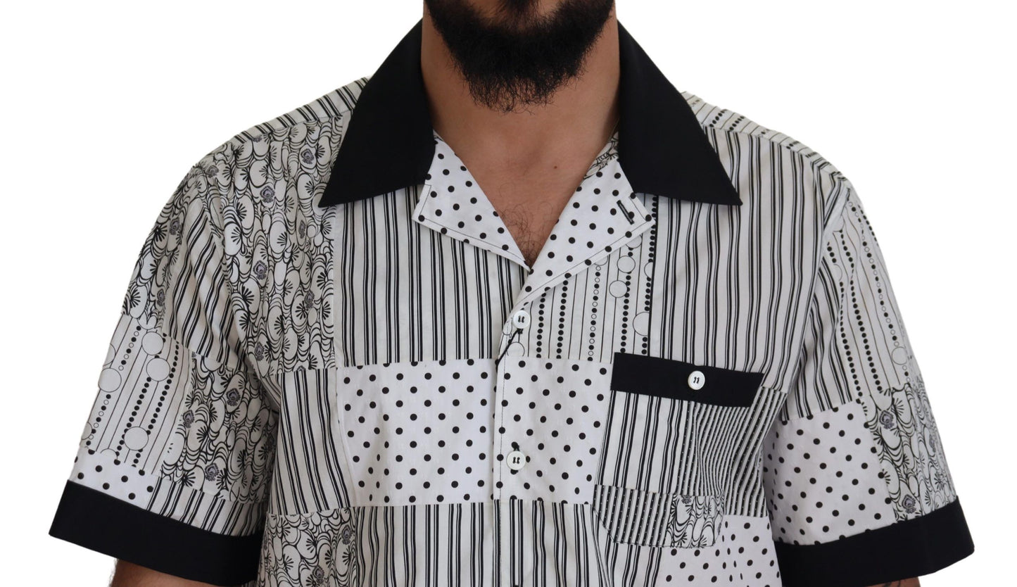 Weiß-schwarz gemustertes Button-Down-Hemd