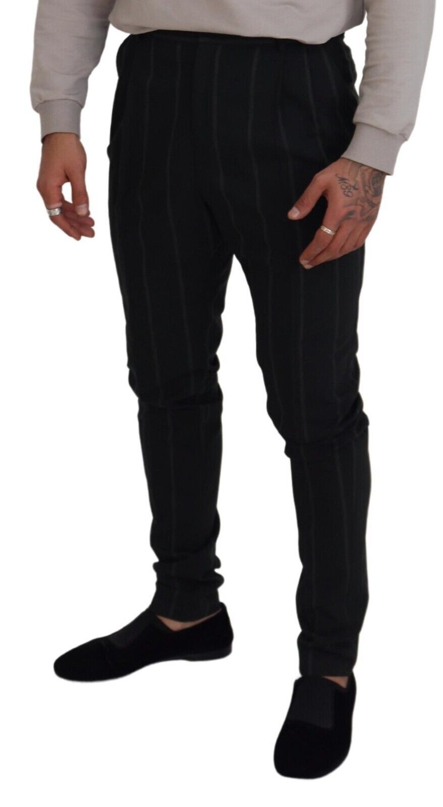 Schwarz gestreifte Herrenhose Baumwollhose
