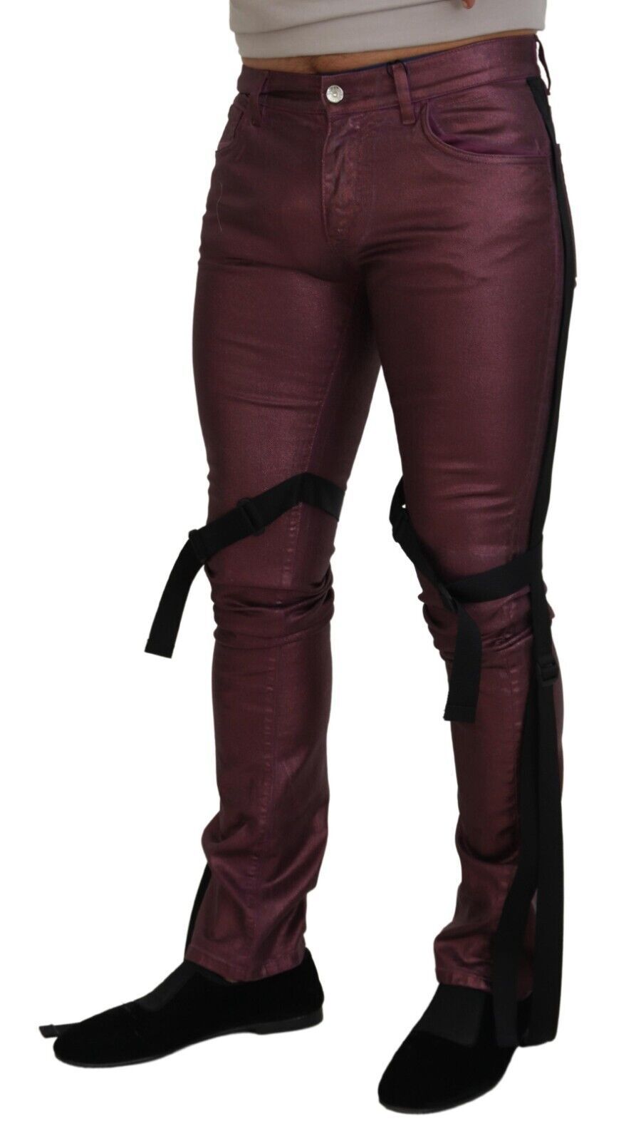 Magenta Baumwolle Herren Casual Harness Denim Jeans