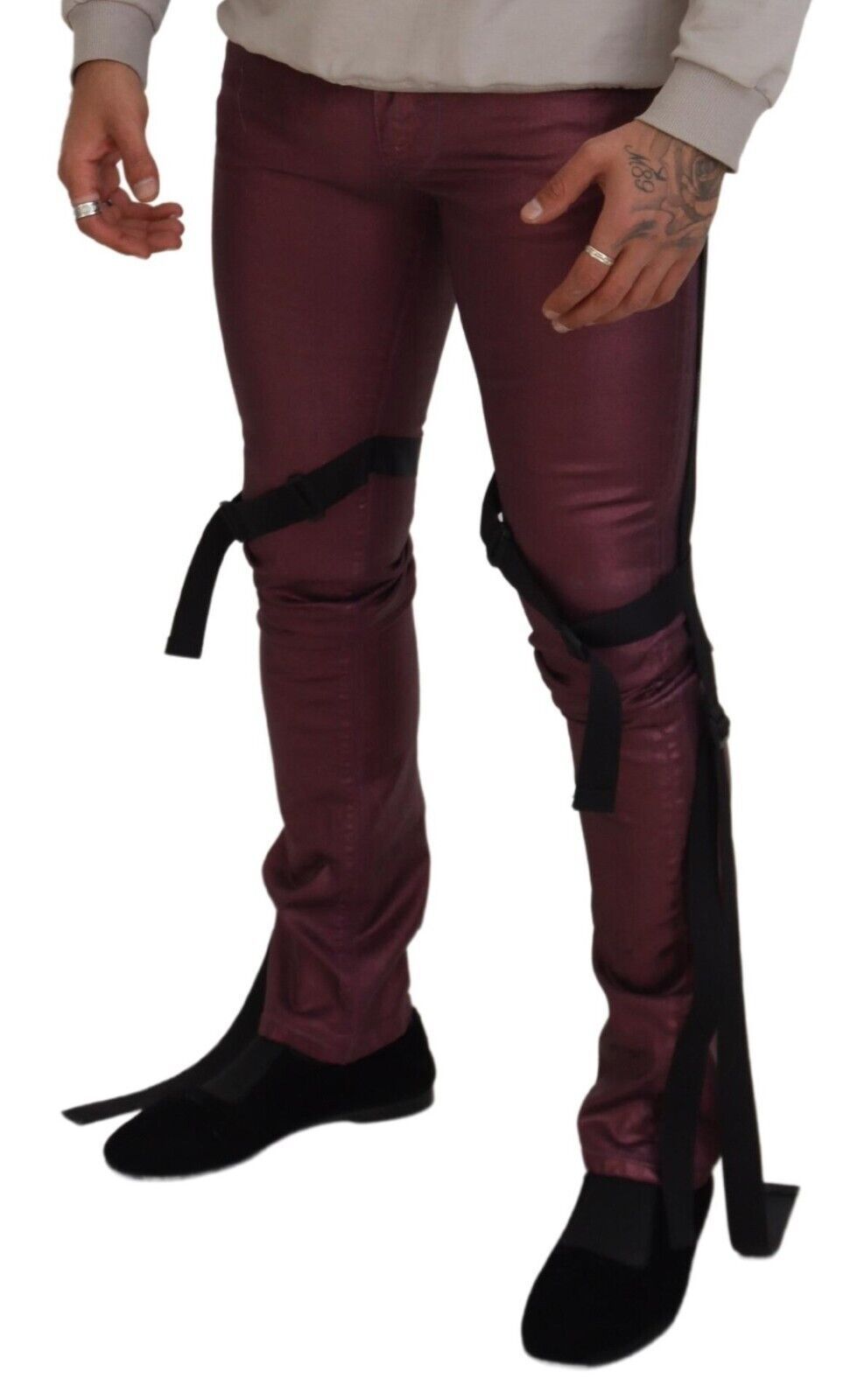 Magenta Baumwolle Herren Casual Harness Denim Jeans