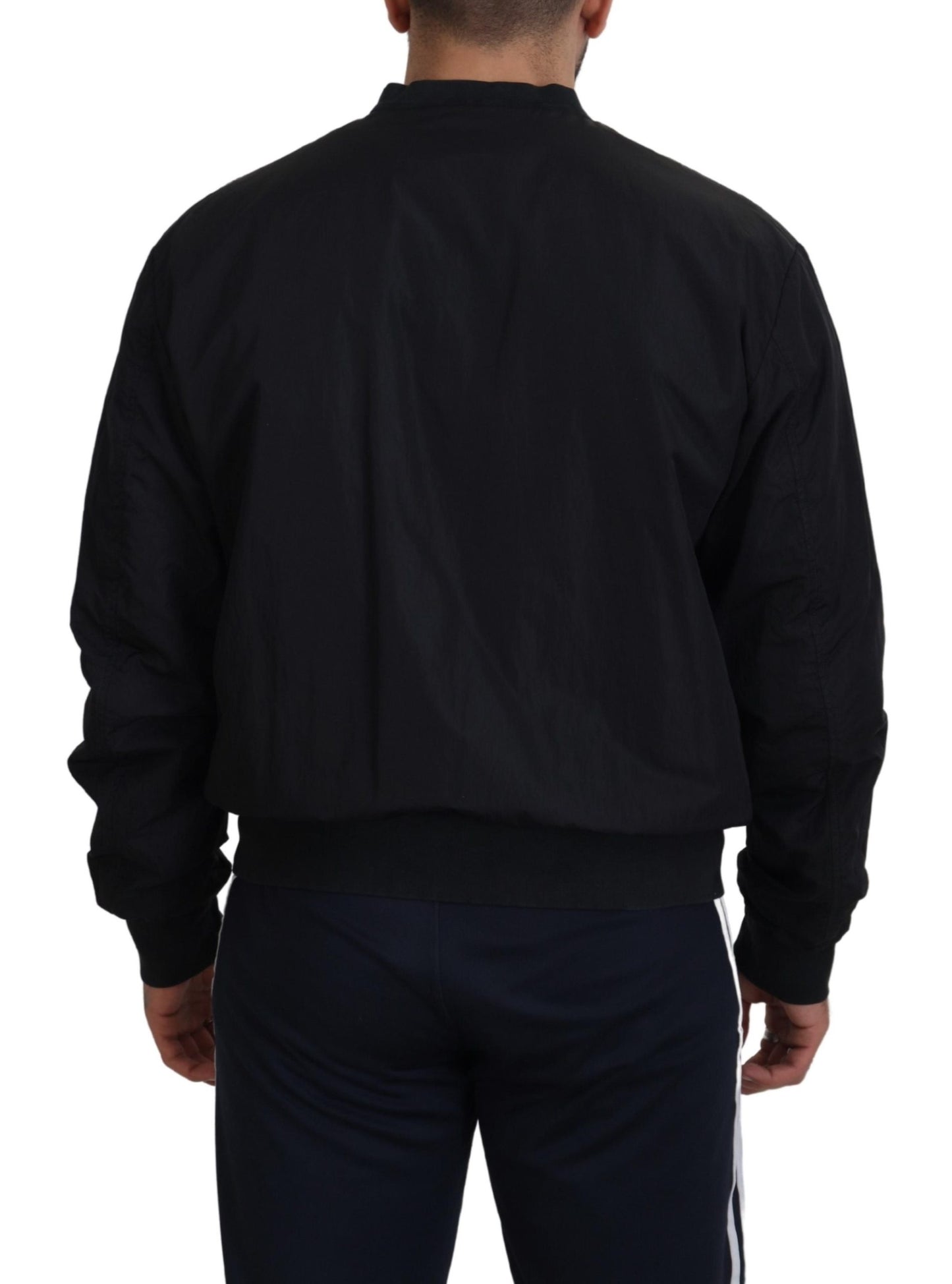 Schwarze Bomberjacke aus Nylon mit Logo und Reißverschluss