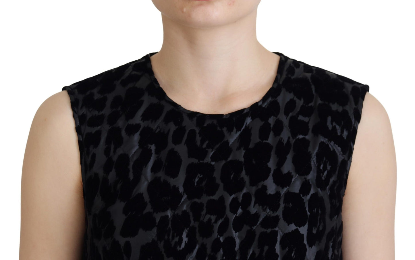Schwarzes Mini-Etuikleid aus Polyester mit Leopardenmuster