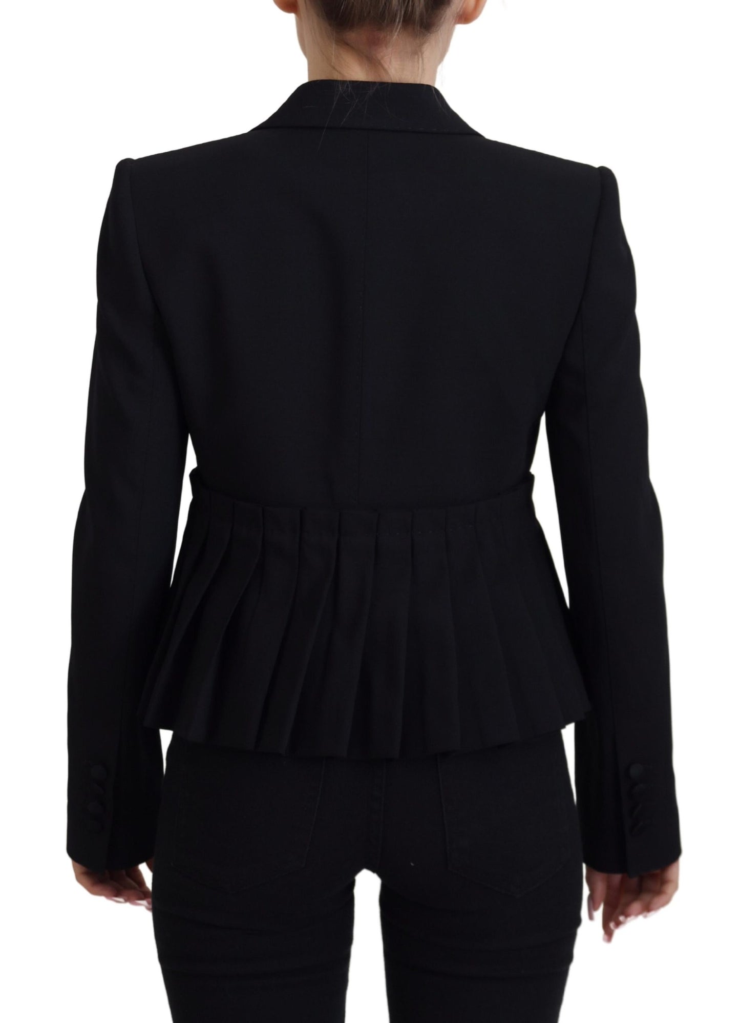 Schwarze, einreihige Blazer-Wolljacke