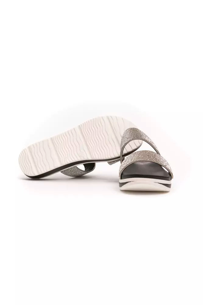 Silberne Textil-Damensandale