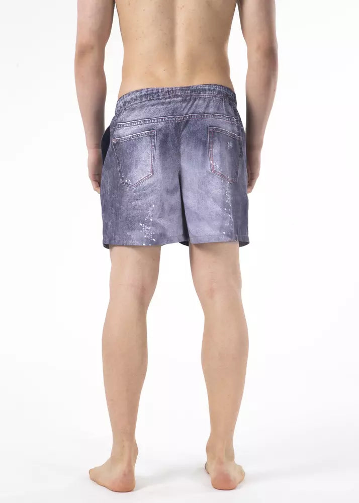 Blue Polyester Men Swim Shorts