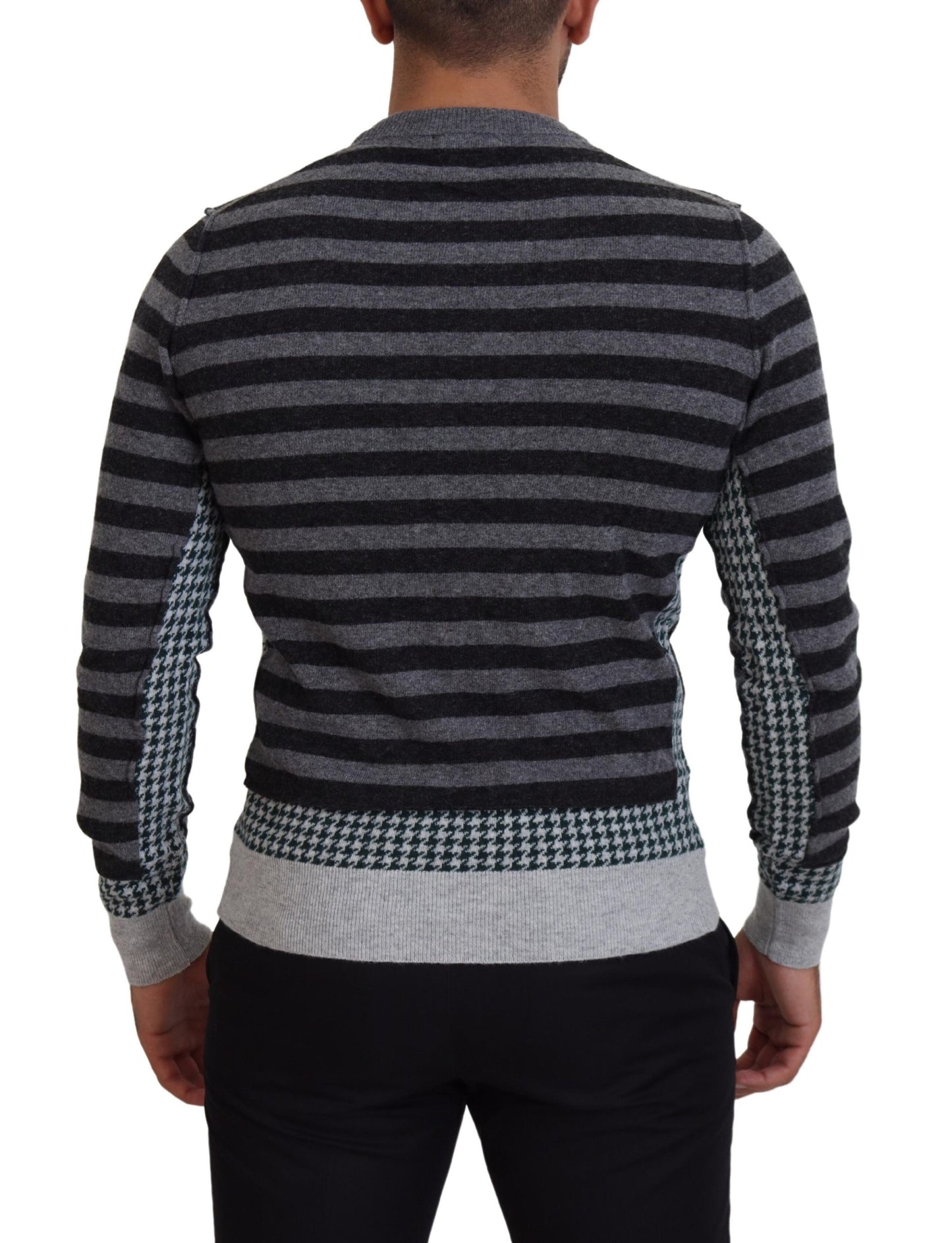 Black Gray Wool Logo Pullover Sweater