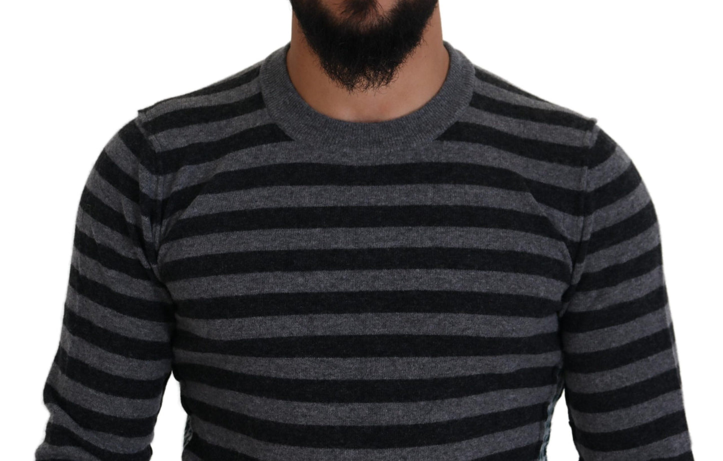 Black Gray Wool Logo Pullover Sweater
