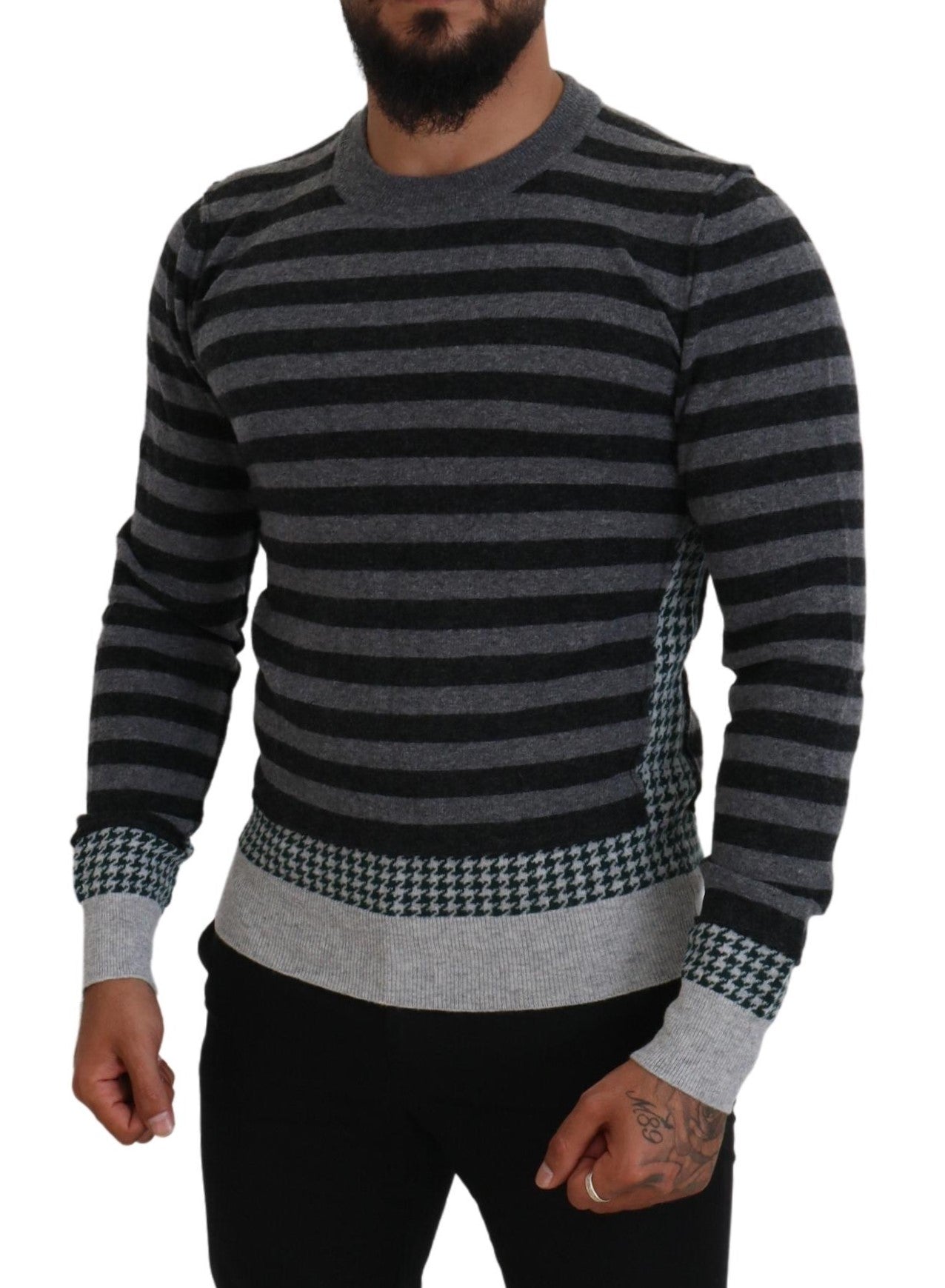 Black Gray Wool Logo Pullover Sweater