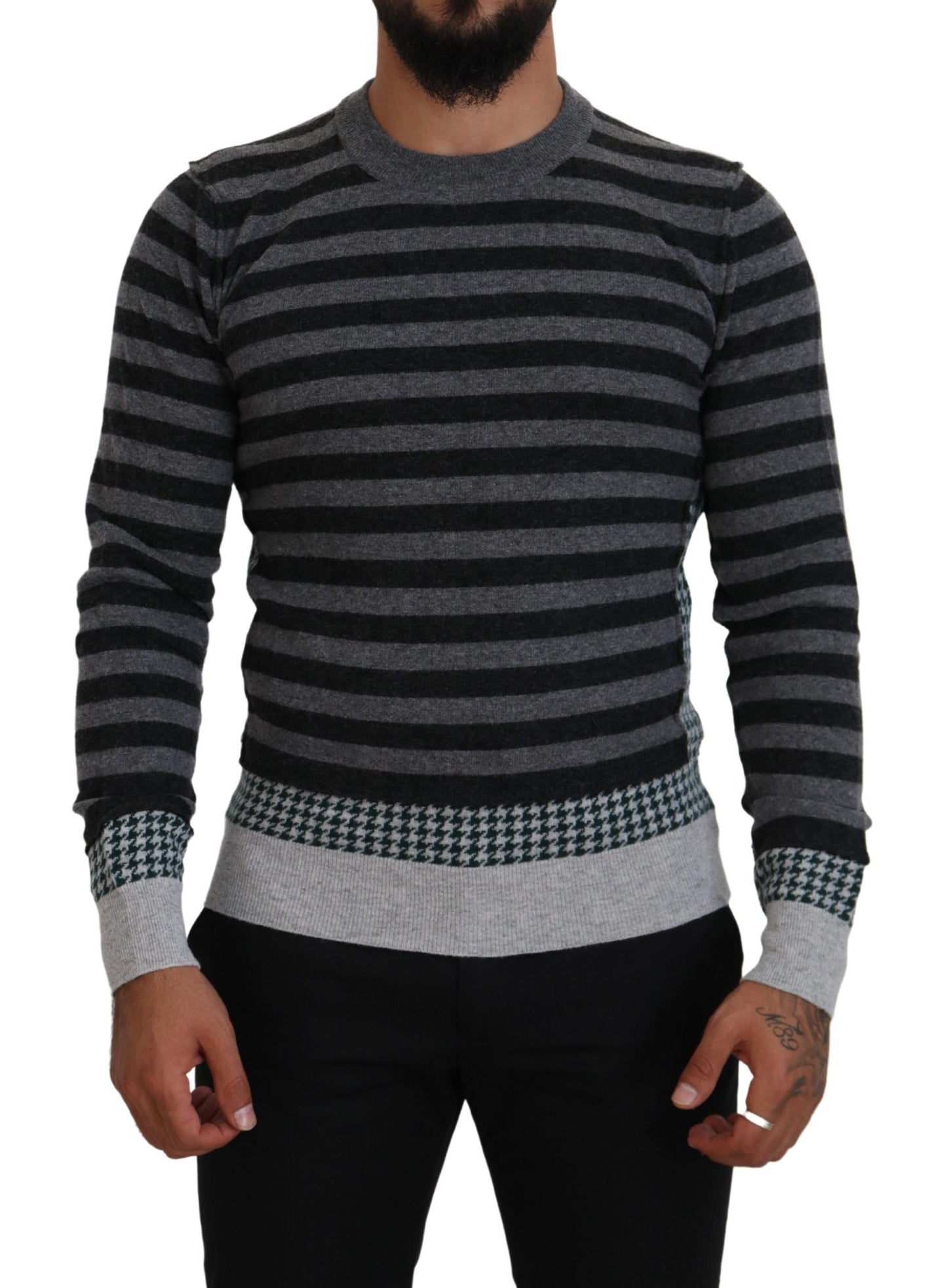 Black Gray Wool Logo Pullover Sweater