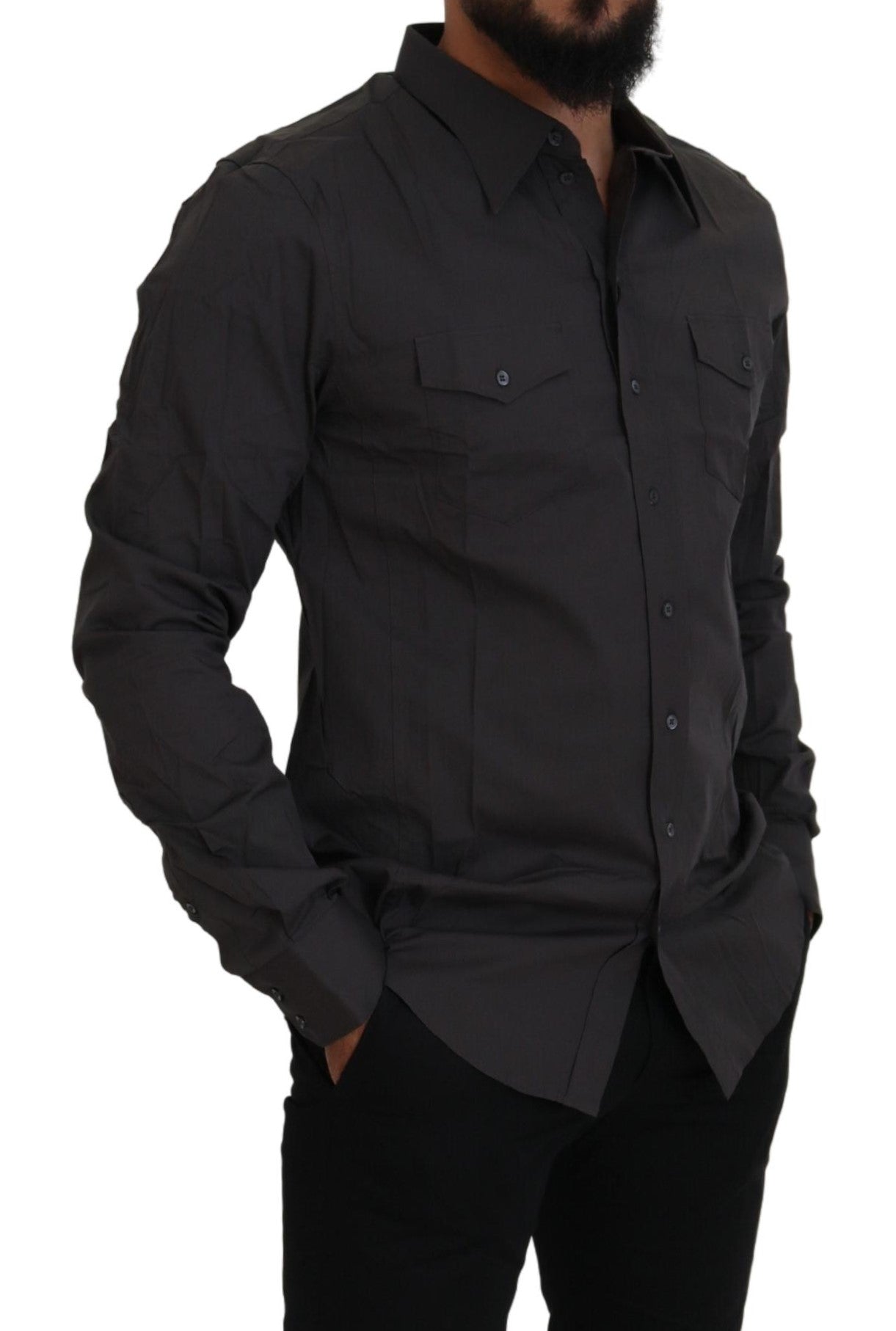Graues Slim Fit Stretch-Hemd SICILIA